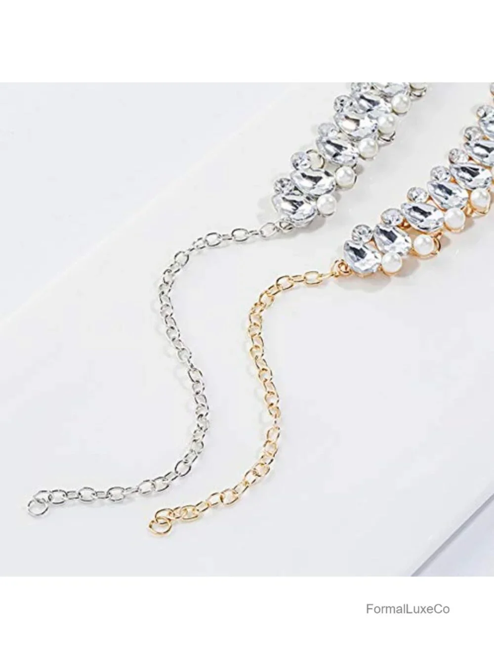 Rhinestone Crystal Pearl Choker Necklace Adjustable Chain Wedding